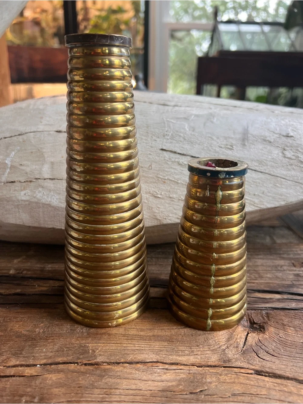 Brass Ribbed Decorative Vases - Set of 2